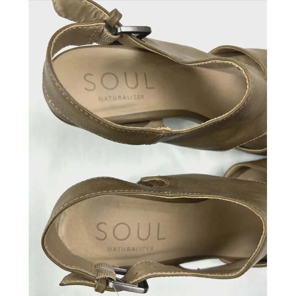 Soul Naturalizer Women's 8M Clayre Slingback Sandals Brown Vegan Leather Stacked